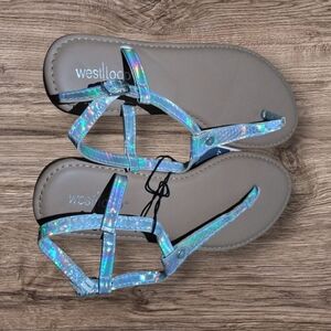 West Loop Silver Sandals with Adjustable Ankle Strap